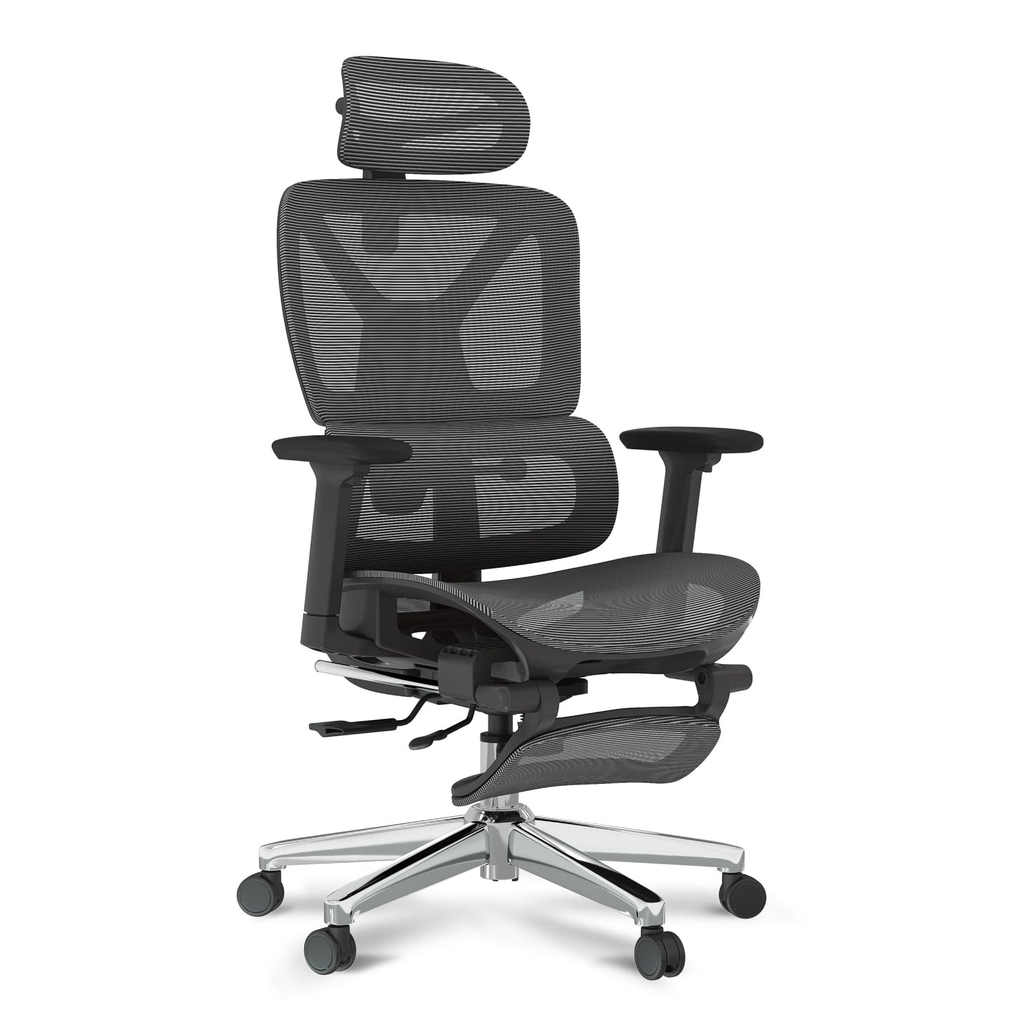 Ergonomischer Bürostuhl mit Fussstütze und 3D-Funktionen, Grau(mit Fussstütze) Lite