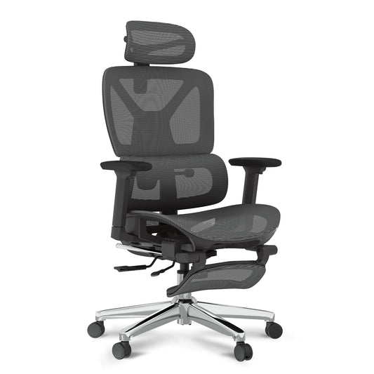 Ergonomischer Bürostuhl mit Fussstütze und 3D-Funktionen, Grau(mit Fussstütze) Lite
