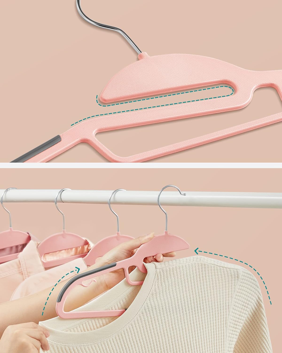 50er-Set Platzsparende Kleiderbügel, Rosa + Dunkelgrau 50 Stück