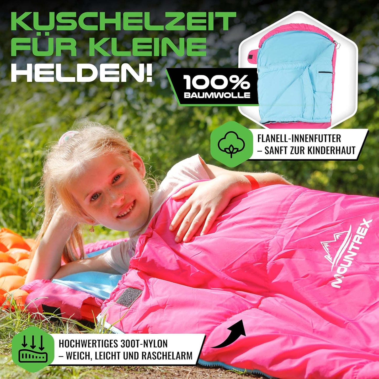 Kinderschlafsack, Rosa/Blau 175 x 70 x 45cm