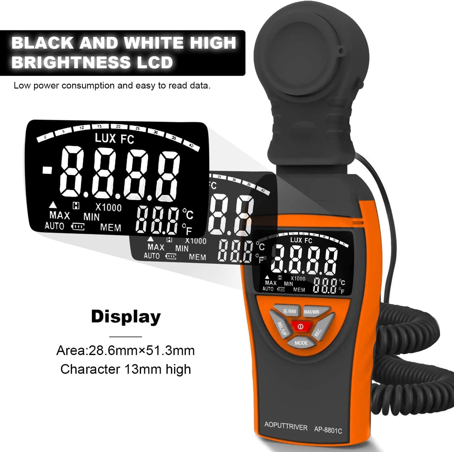 Digital Lux Meter AP-8801C mit Ausziehbarem Sensor, AP-8801C