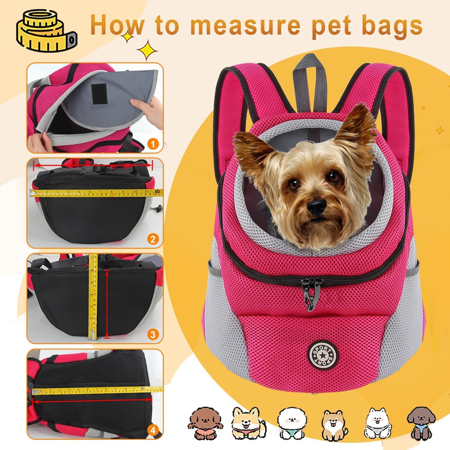 Hunde-Rucksack mit wasserfestem Boden, M Rot
