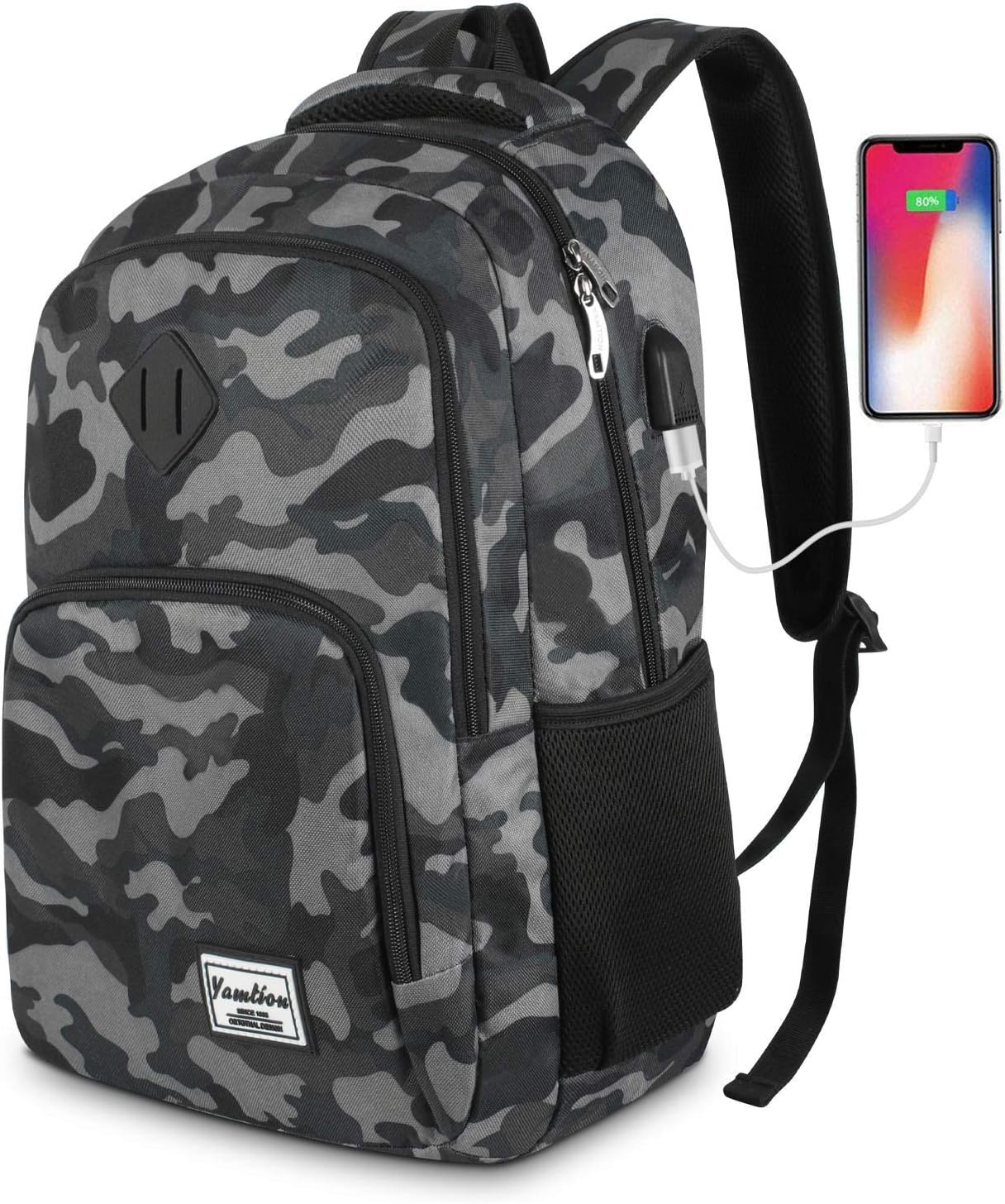 Laptop-Rucksack mit USB-Ladeanschluss, 15,6 Zoll Gjb6-Tarnung Schwarz