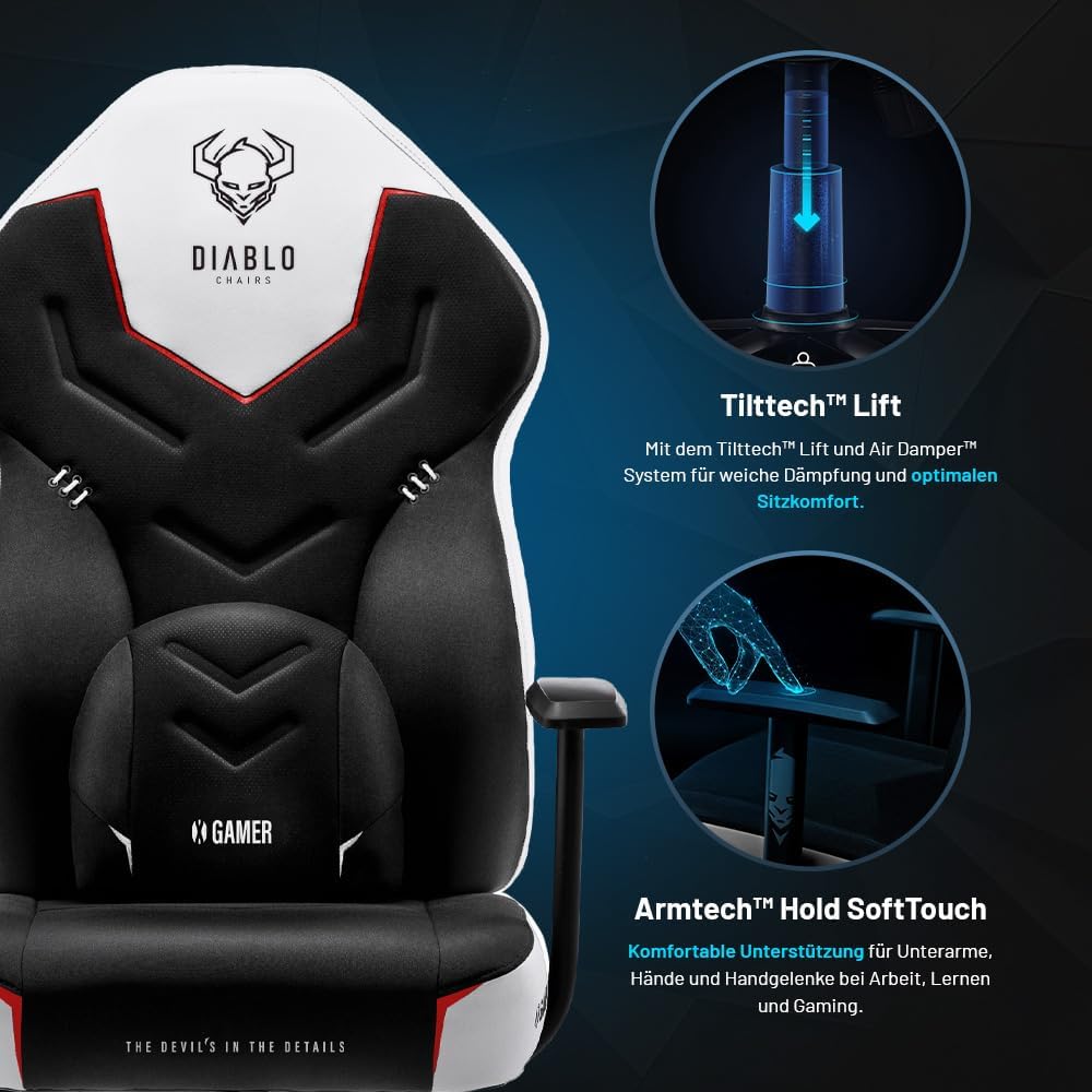 Ergonomischer Gaming-Stuhl X-Gamer 2.0, Schwarz-weiss 128 cm x 68 cm x 55 cm