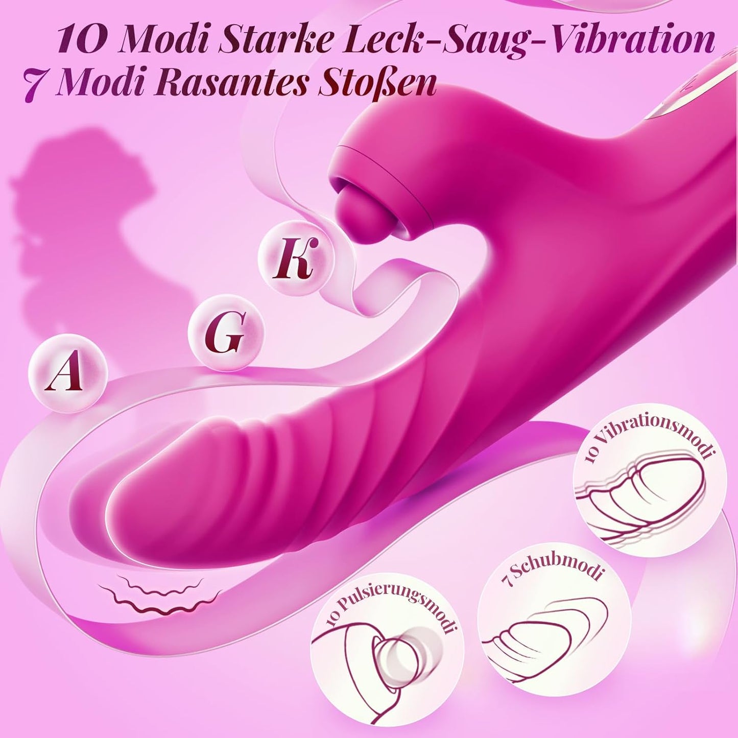 Rabbit Vibrator mit Stoss- und Saugfunktion, Rose