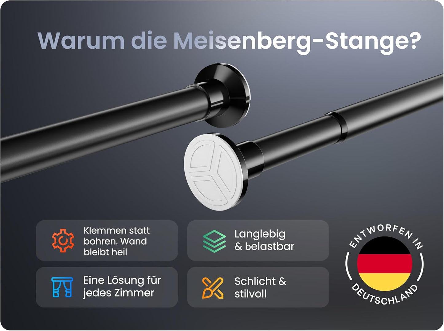 Teleskop-Gardinenstange ohne Bohren (90-160 cm), 90-160 cm Matt Schwarz