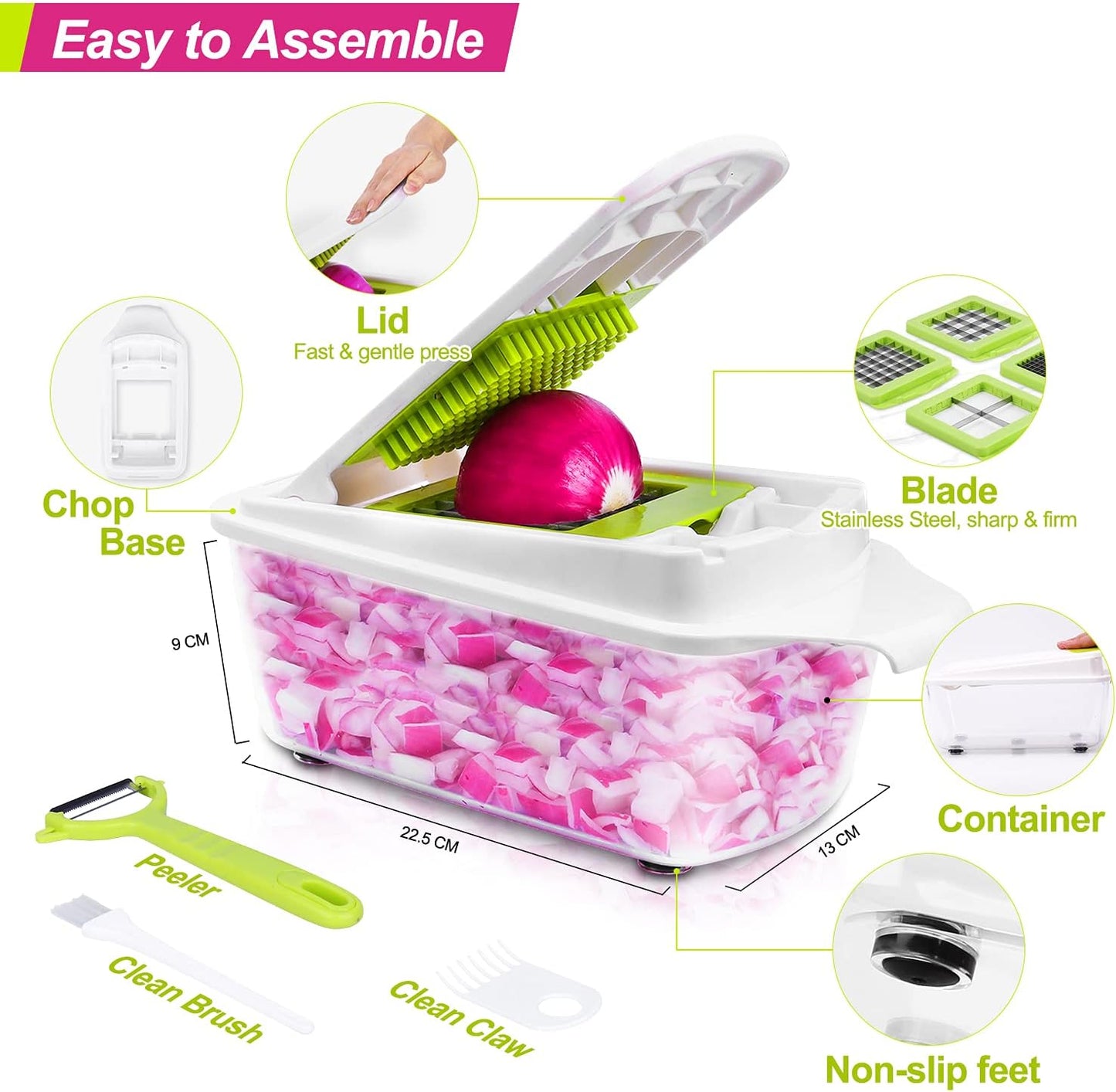 12-in-1 multifunktionales Gemüseschneider-Set, 12-teilig inkl. Sparschäler
