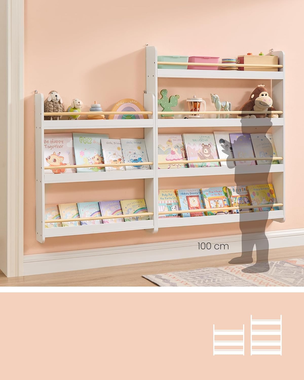 Bücherregal mit 3 Ebenen, Weiss + Naturfarben 3 Ebenen (60 cm)