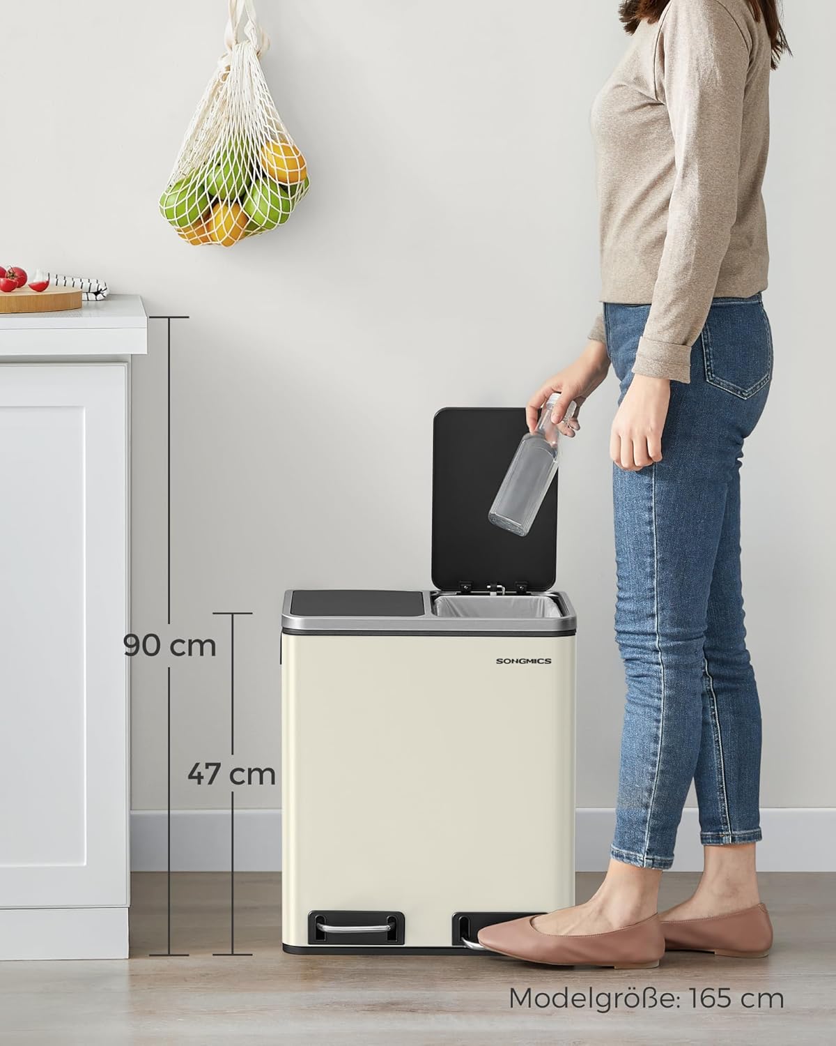 LTB30A02 Mülleimer, 2x15 Liter, Softclose-Deckel, Sandbeige + Tintenschwarz