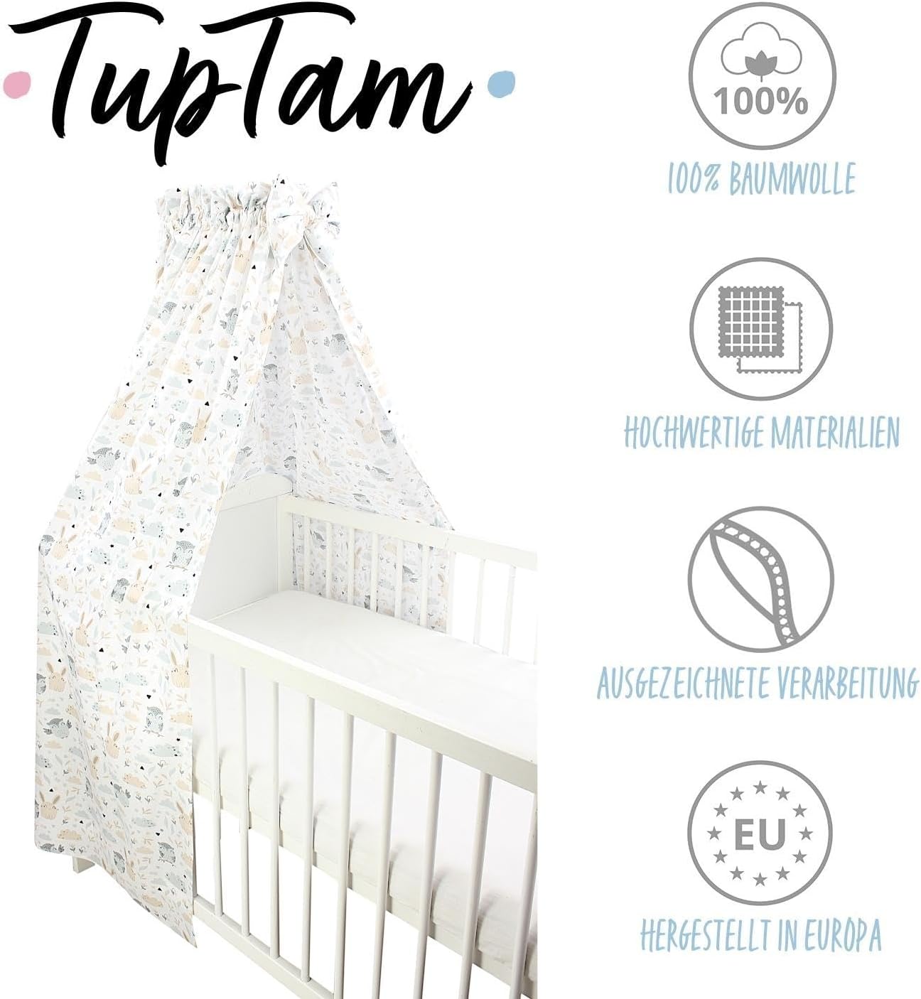 Babybett Himmel mit Schleifchen, H240 x B160 cm (1er Pack) Hase / Eule