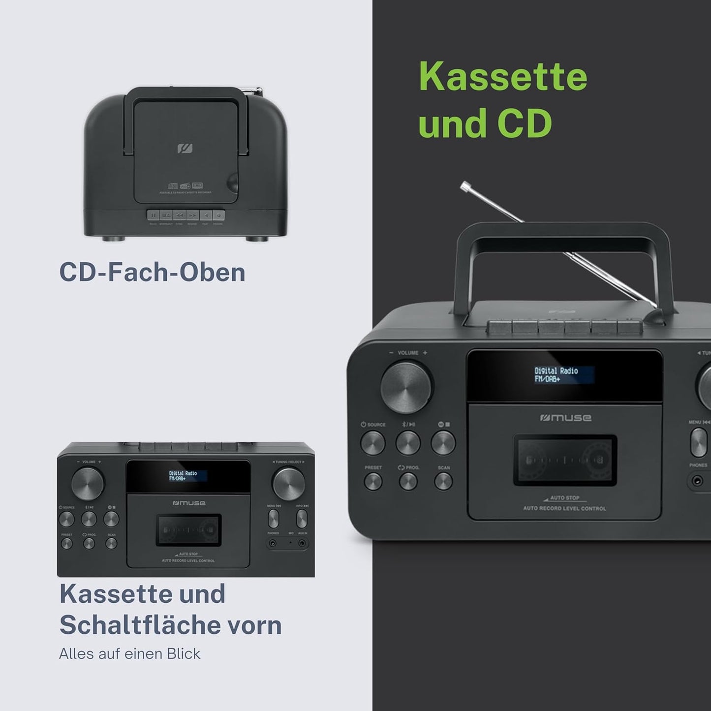 Tragbares DAB+ Radio M-182DB mit CD- und Kassettenspieler, DAB / UKW Tuner