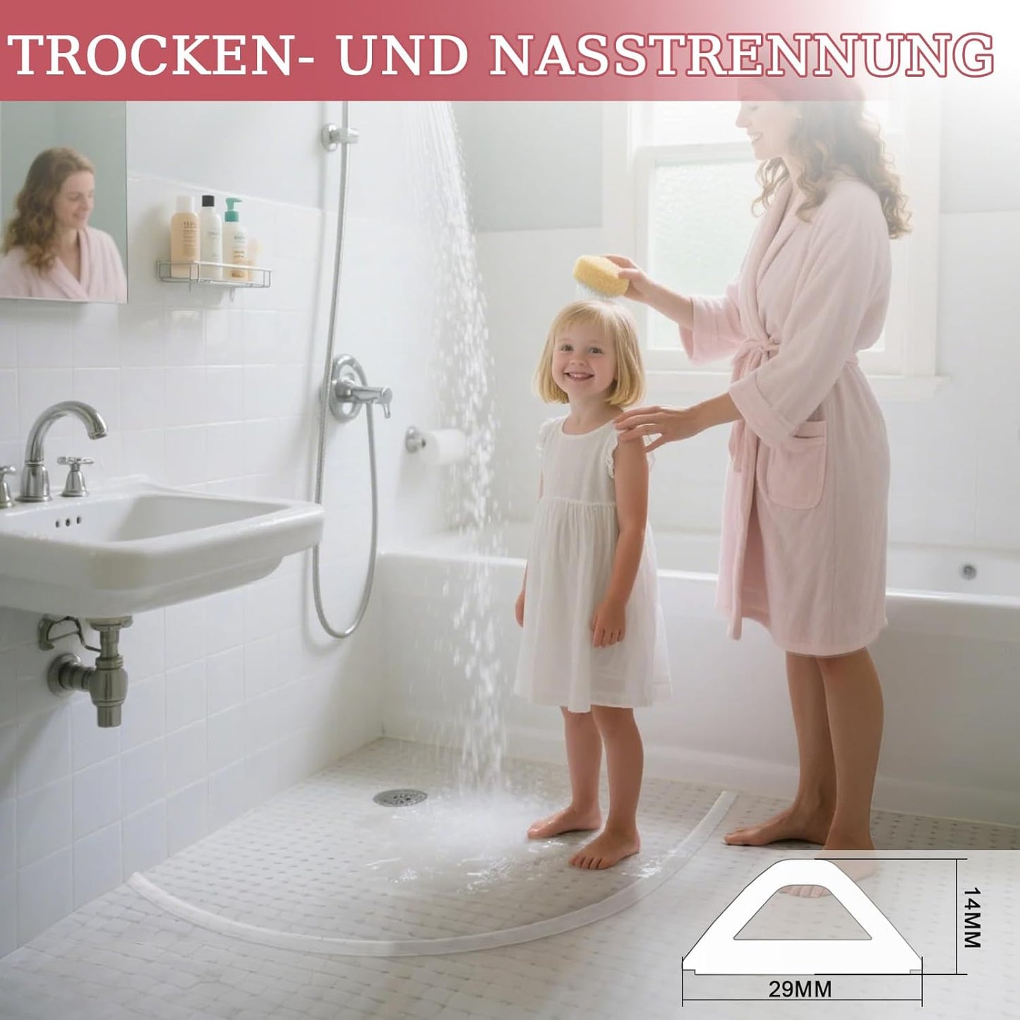 Schwallschutzleiste Dusche selbstklebend 100cm, 100cm Transparent