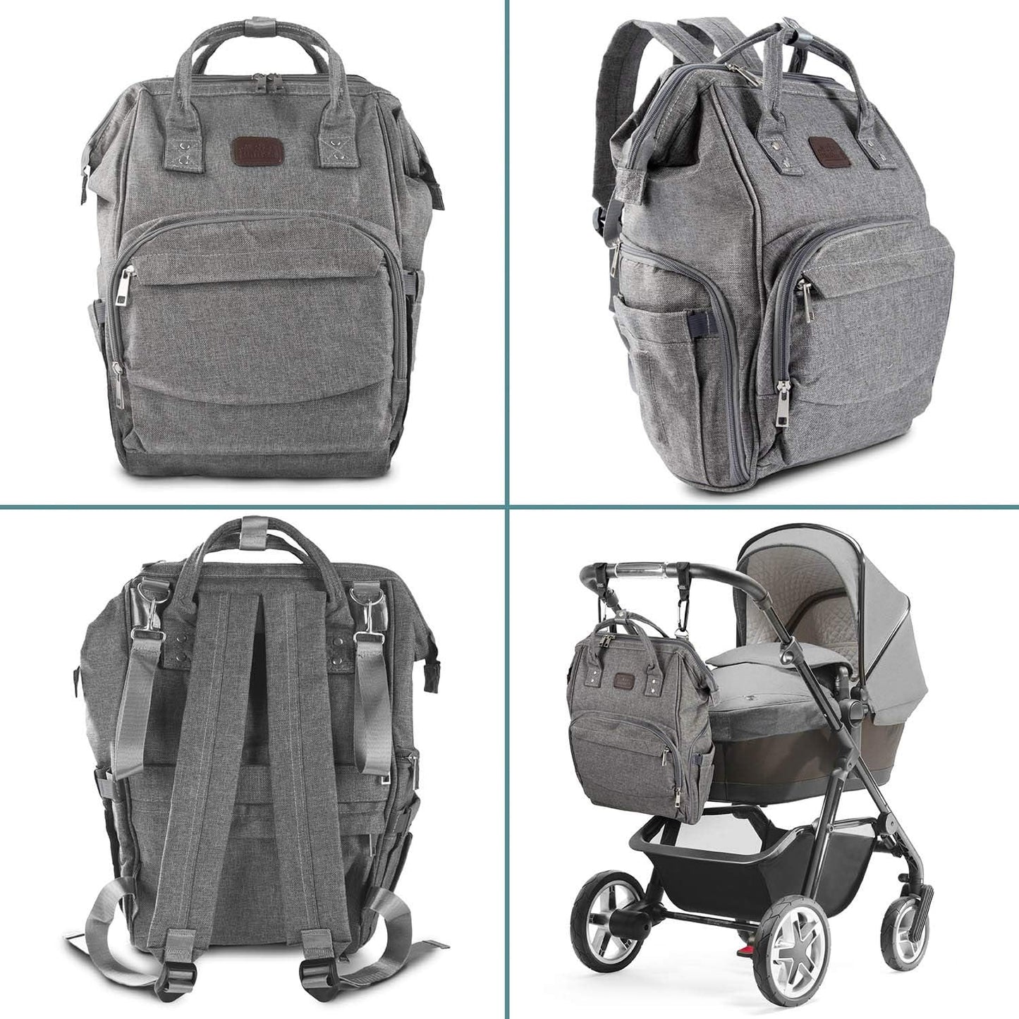 Baby Wickelrucksack mit Wickelauflage und Kinderwagenbefestigung, Deluxe Set (Ohne Bett)