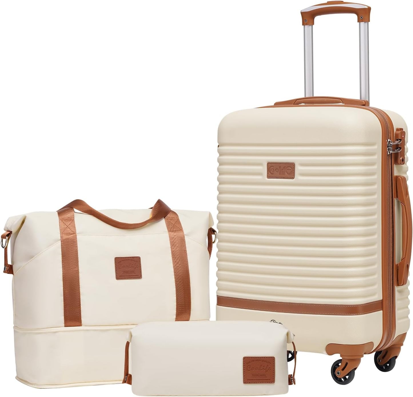 Trolley-Set, Weiss/Braun|Handgepäck-Set 3tlg