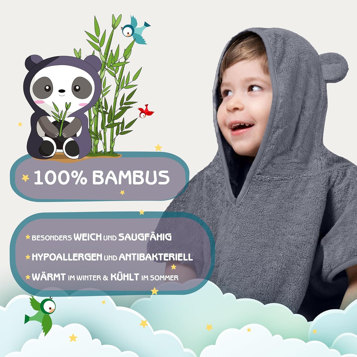 Badeponcho für Kinder, Blau-grau