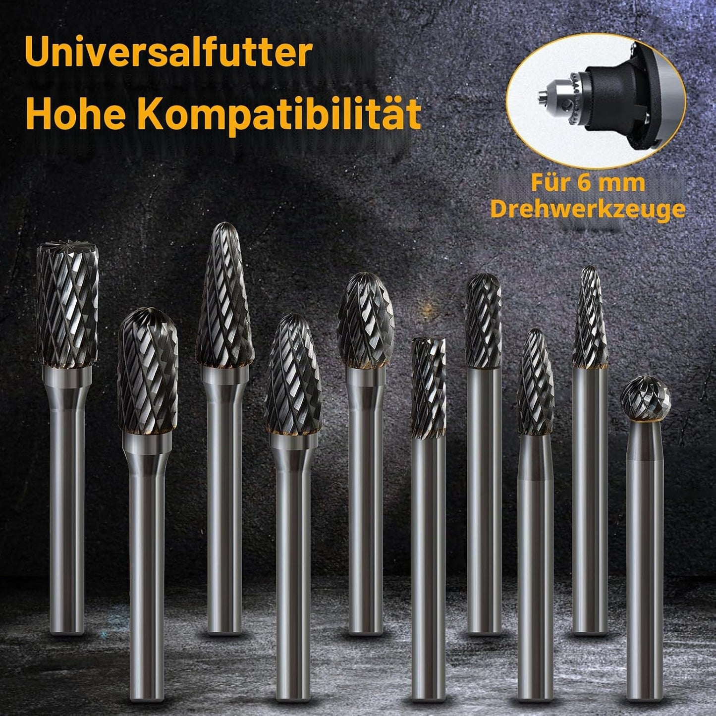 10-teiliges Frässtifte Set, 6 mm, 10 Stück