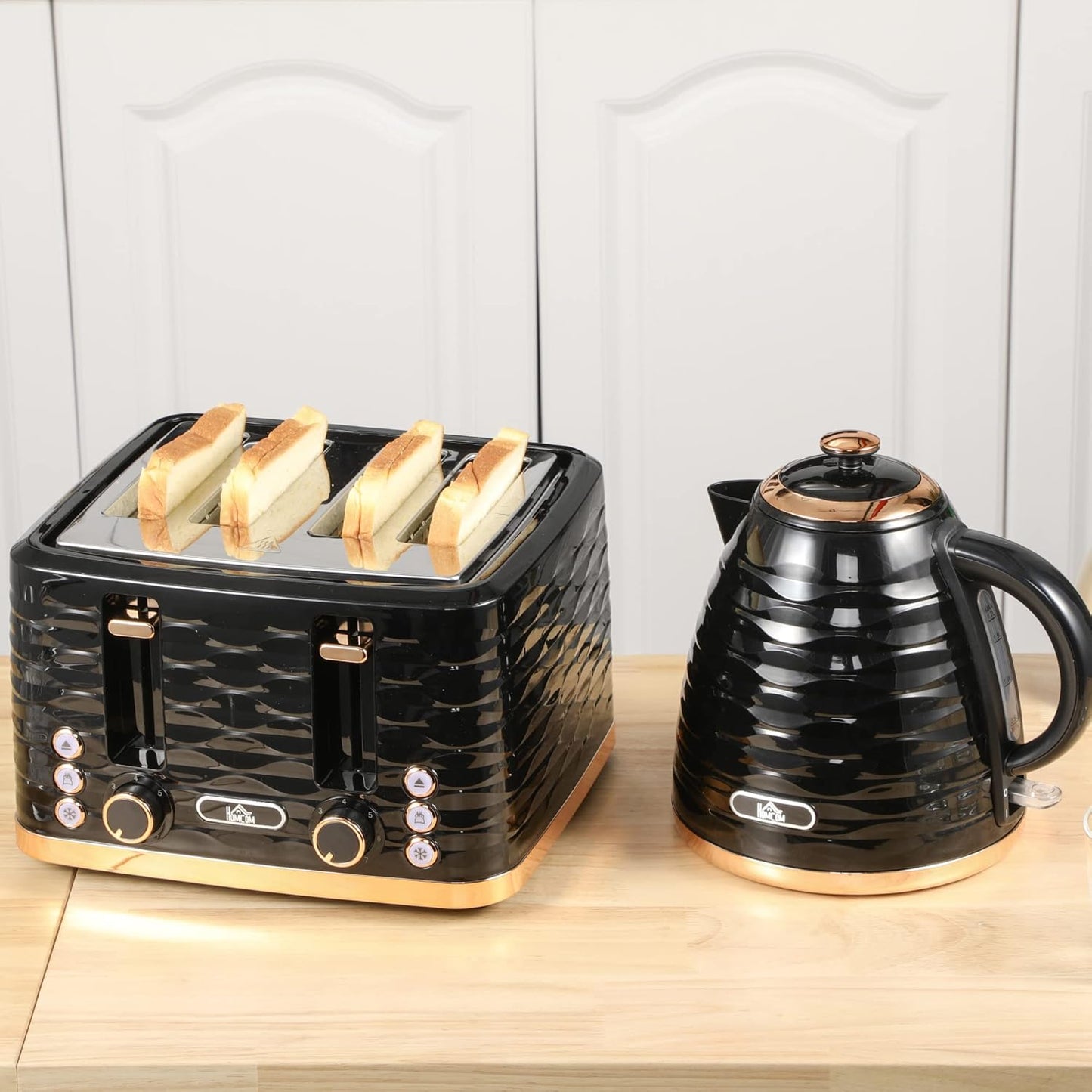Frühstücks-Set Wasserkocher & Toaster (1,7L, 4 Scheiben), Schwarz