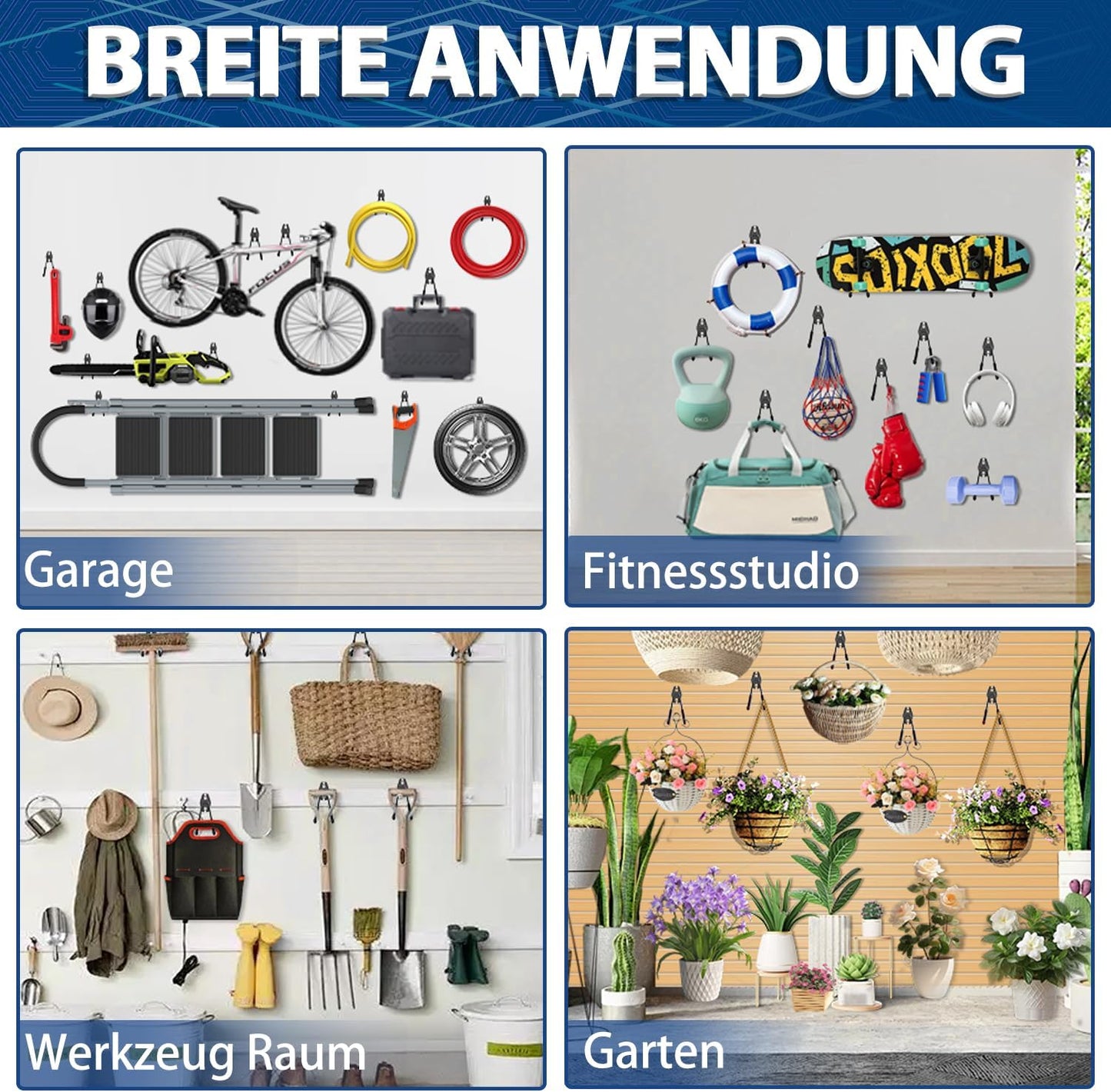 14-teiliges Wandhaken-Set, Schwarz 14pc