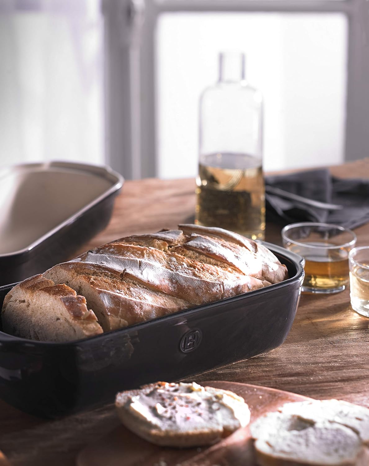 Bauernbrot-Backform aus Keramik, Kohle Single