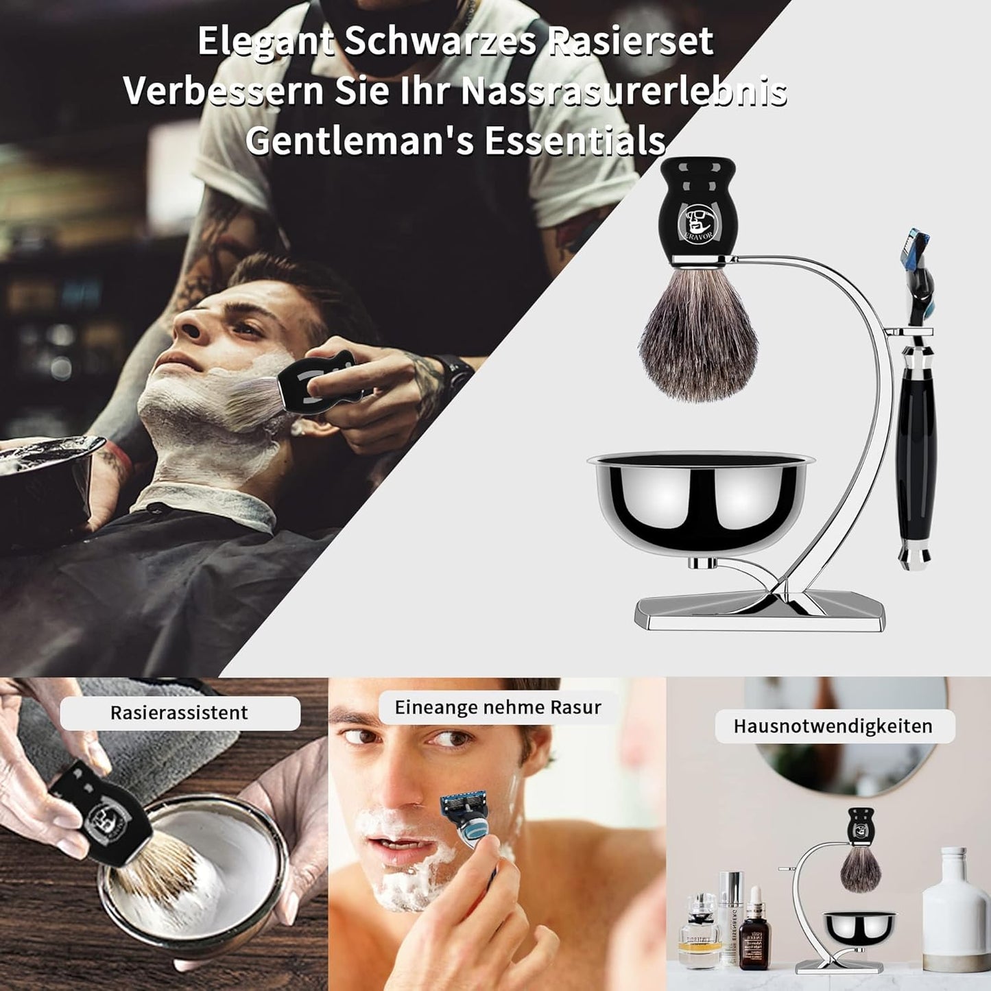Luxus-Nassrasierset mit synthetischem Pinsel