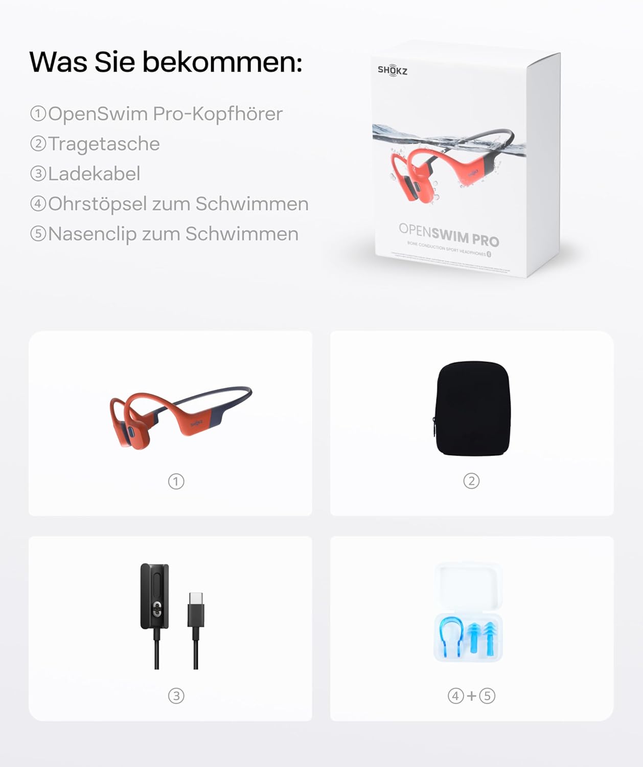 OpenSwim Pro Knochenschall-Kopfhörer, Kabelloses Laden Rot