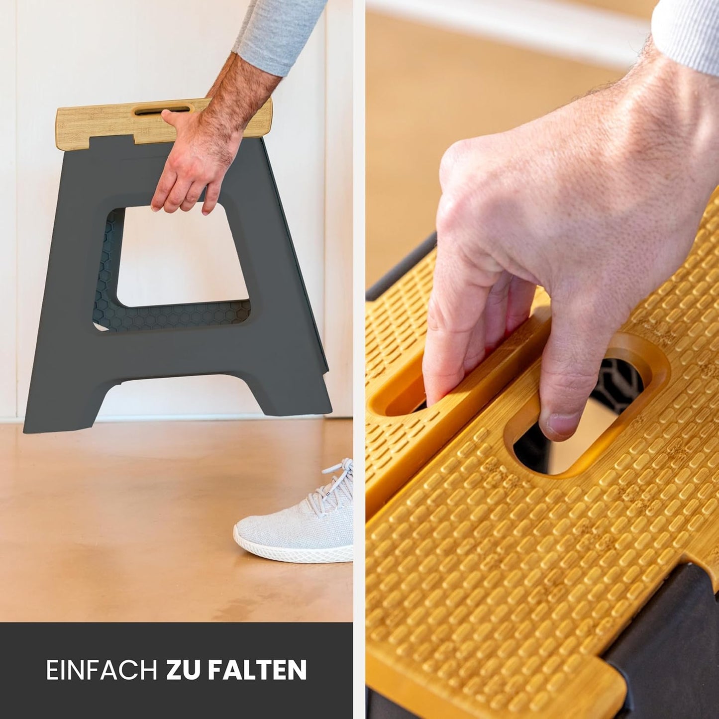 Kompakter Klapptritt-Hocker, Schwarz, Bamboo Print On Top 32 cm, 1-Step