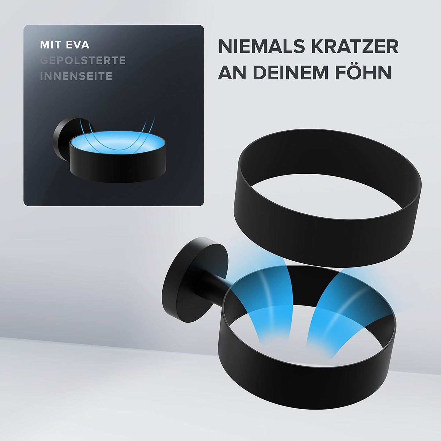 Haartrocknerhalter Edelstahl Wandmontage, Schwarz Zum Bohren