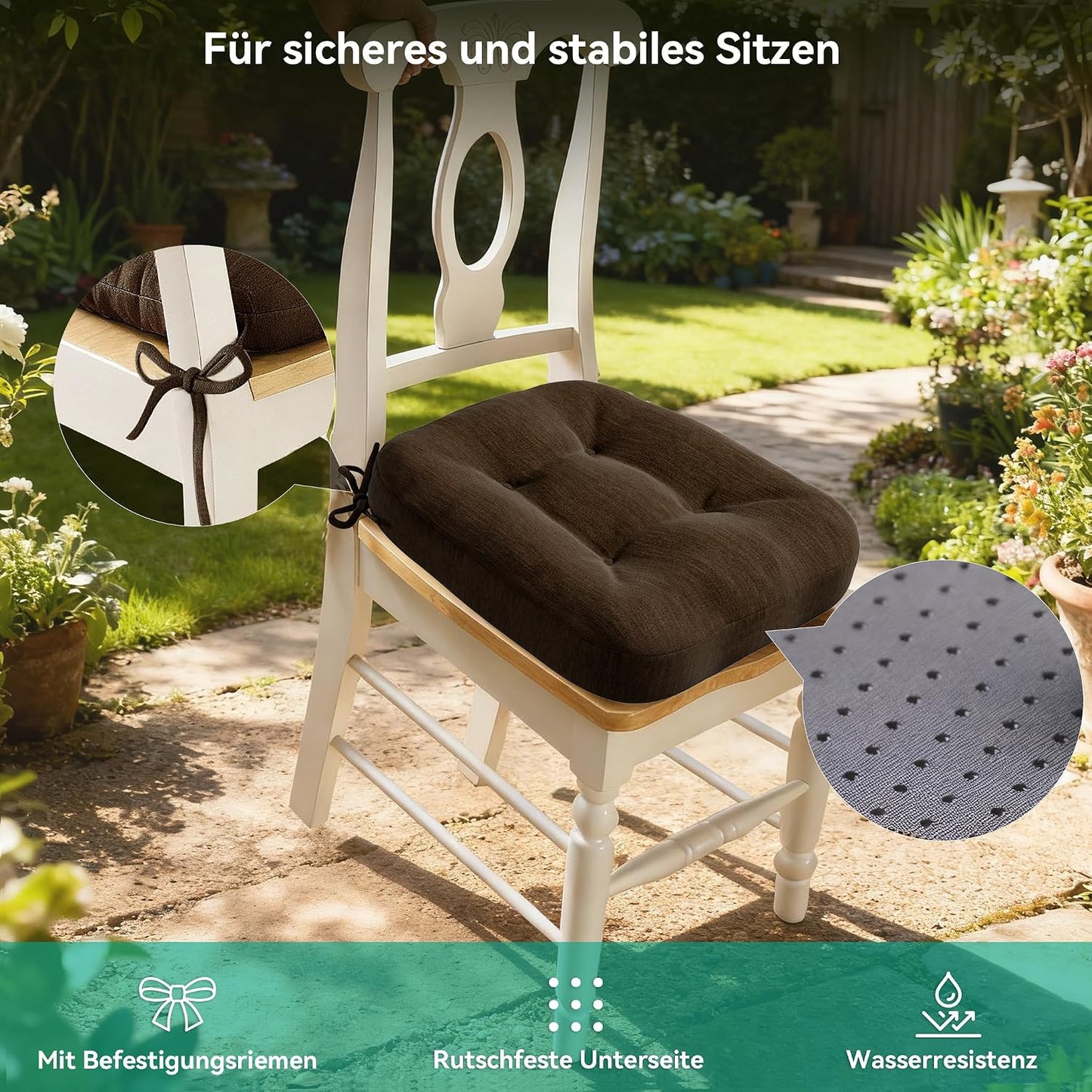 6er-Pack Sitzkissen für Stühle, Braun 6er Pack