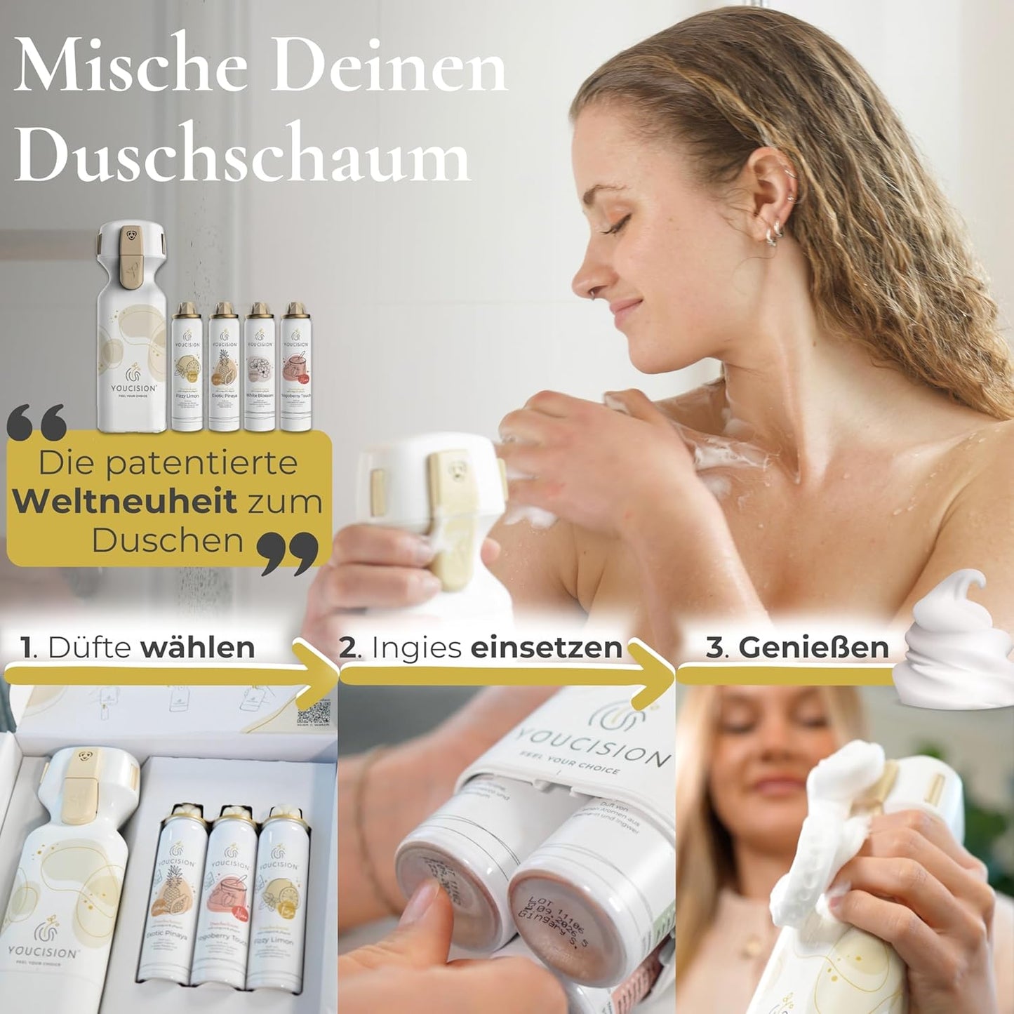 3-in-1 Duschschaum Spender Starter-Set, nachfüllbar, Duftreise Starter-Set 1 stück (1er Pack)