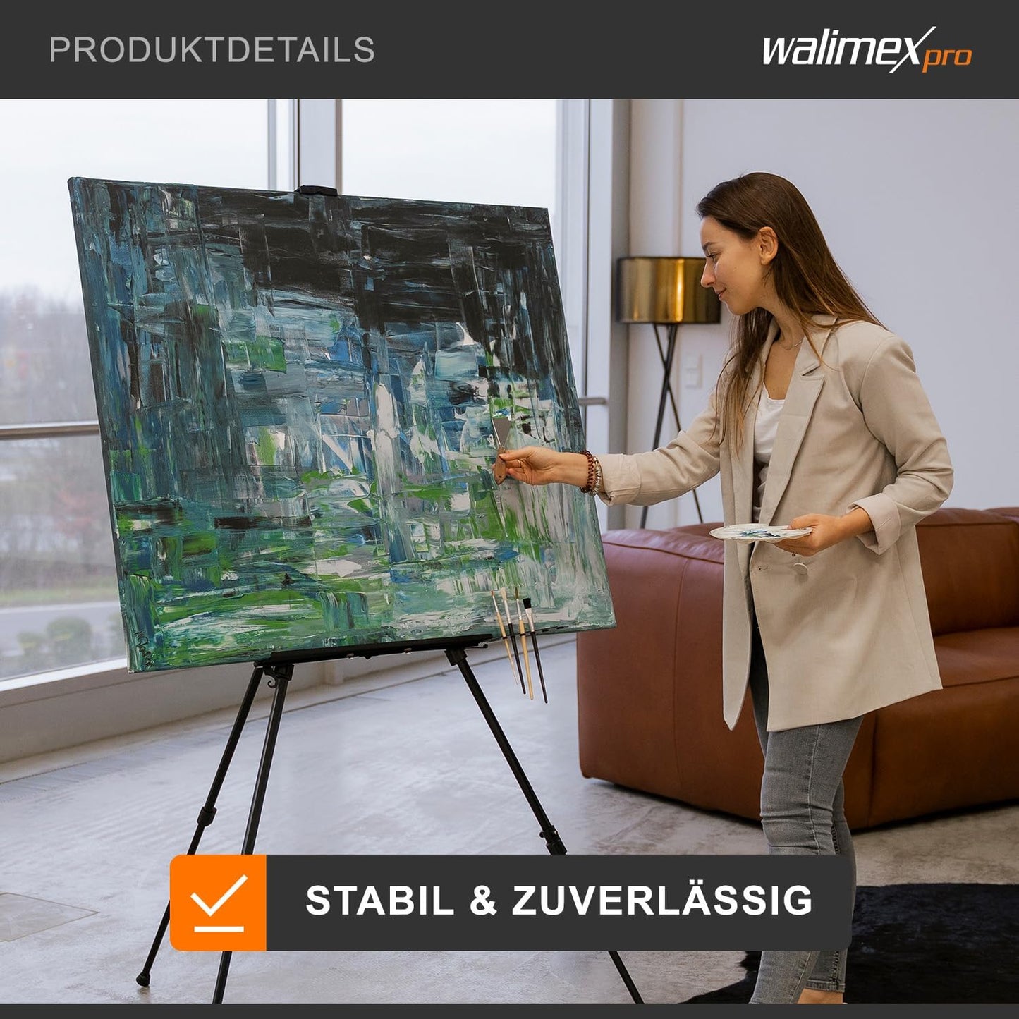 Atelierstaffelei, schwarz XXL (max 205cm) Single