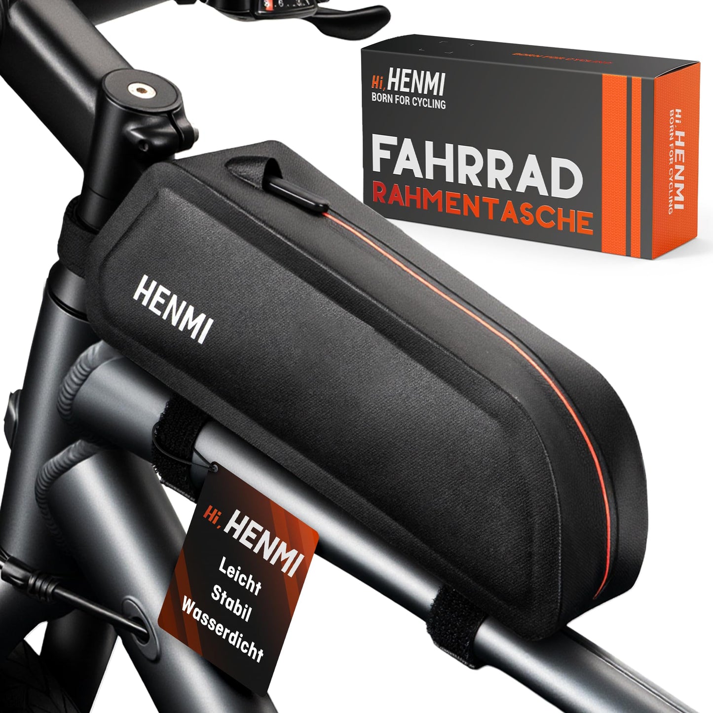 Oberrohrtasche für Fahrrad, wasserdicht, 1,3L mit Reissverschluss