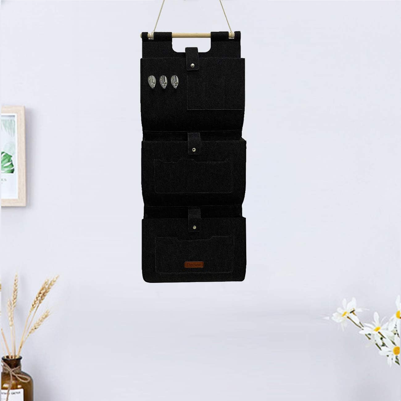 Hängeorganizer für Tür und Wand mit 3 Taschen, 3 Taschen Schwarz