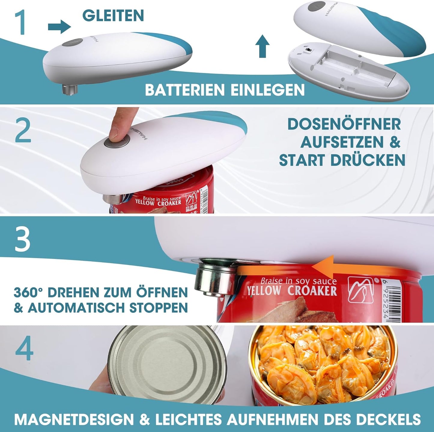 Elektrischer Dosenöffner One Touch, Blau