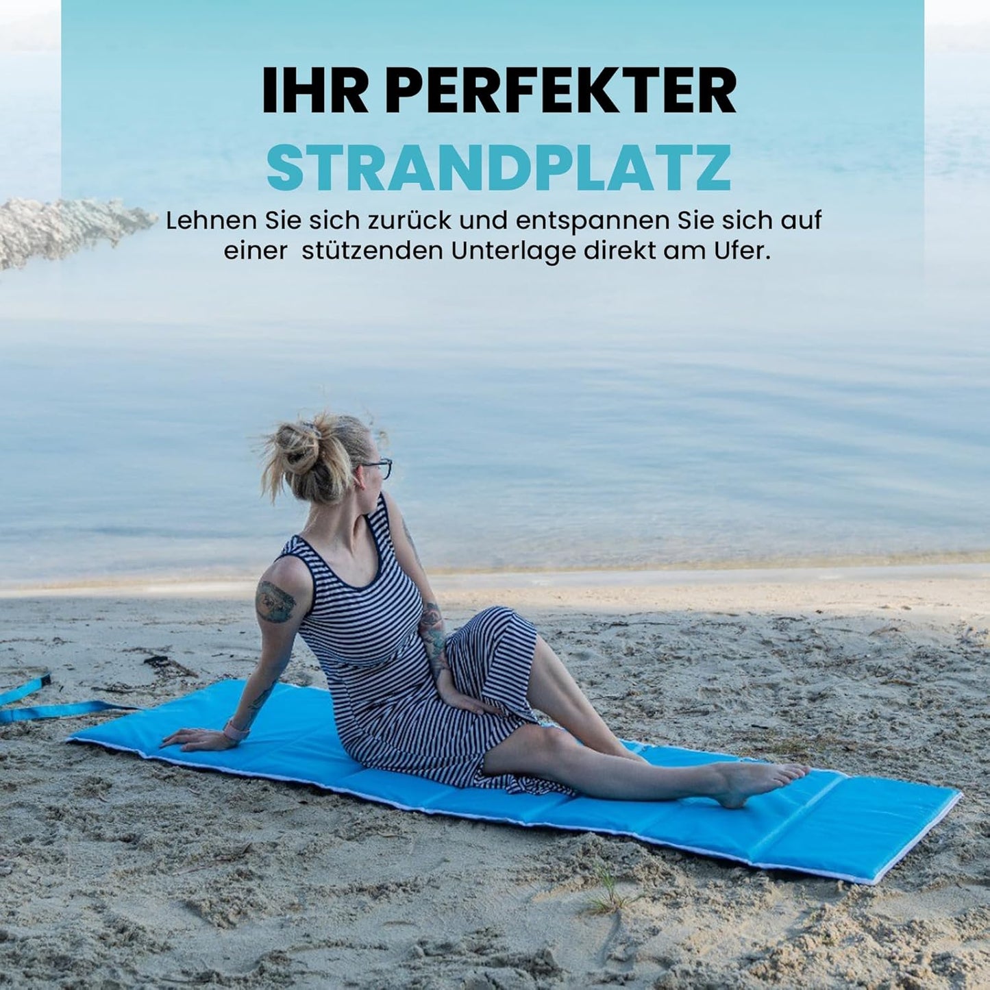 Faltbare 4-in-1 Strandmatte, Skyblue 2er Set