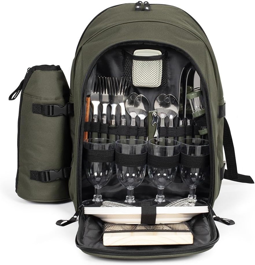 Picknick-Rucksack für 4 Personen (30-teilig), Grün
