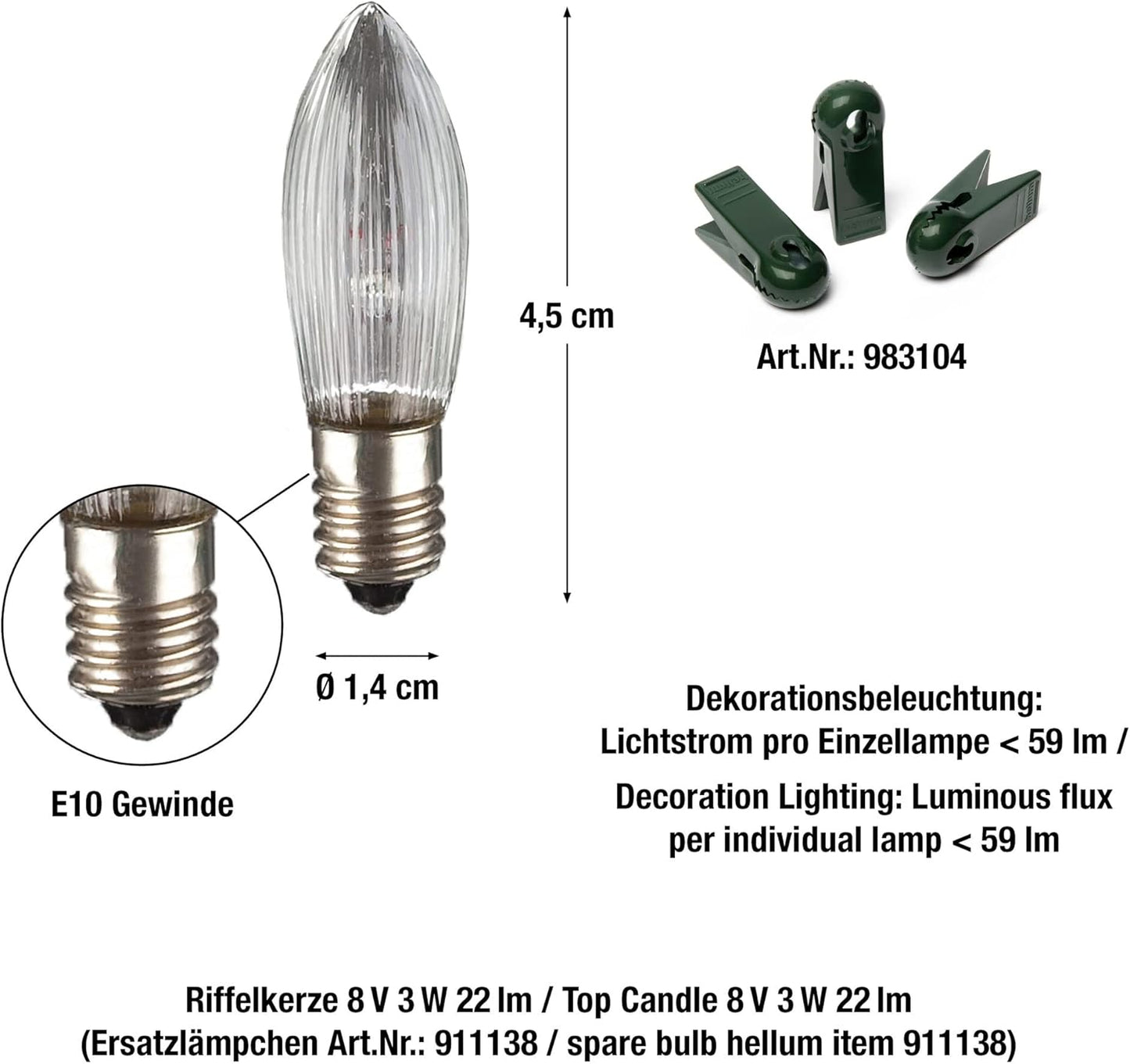 Weihnachtsbaum-Lichterkette mit 30 Riffelkerzen, 23,3 m (30 BS) / Filament