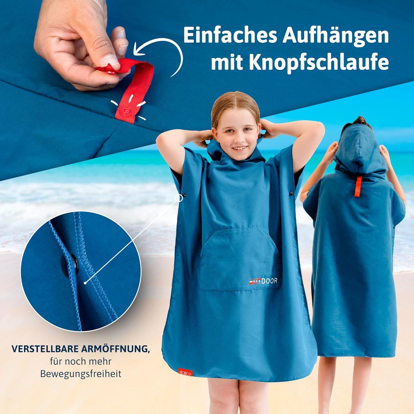 Badeponcho für Kinder, Kids Blau