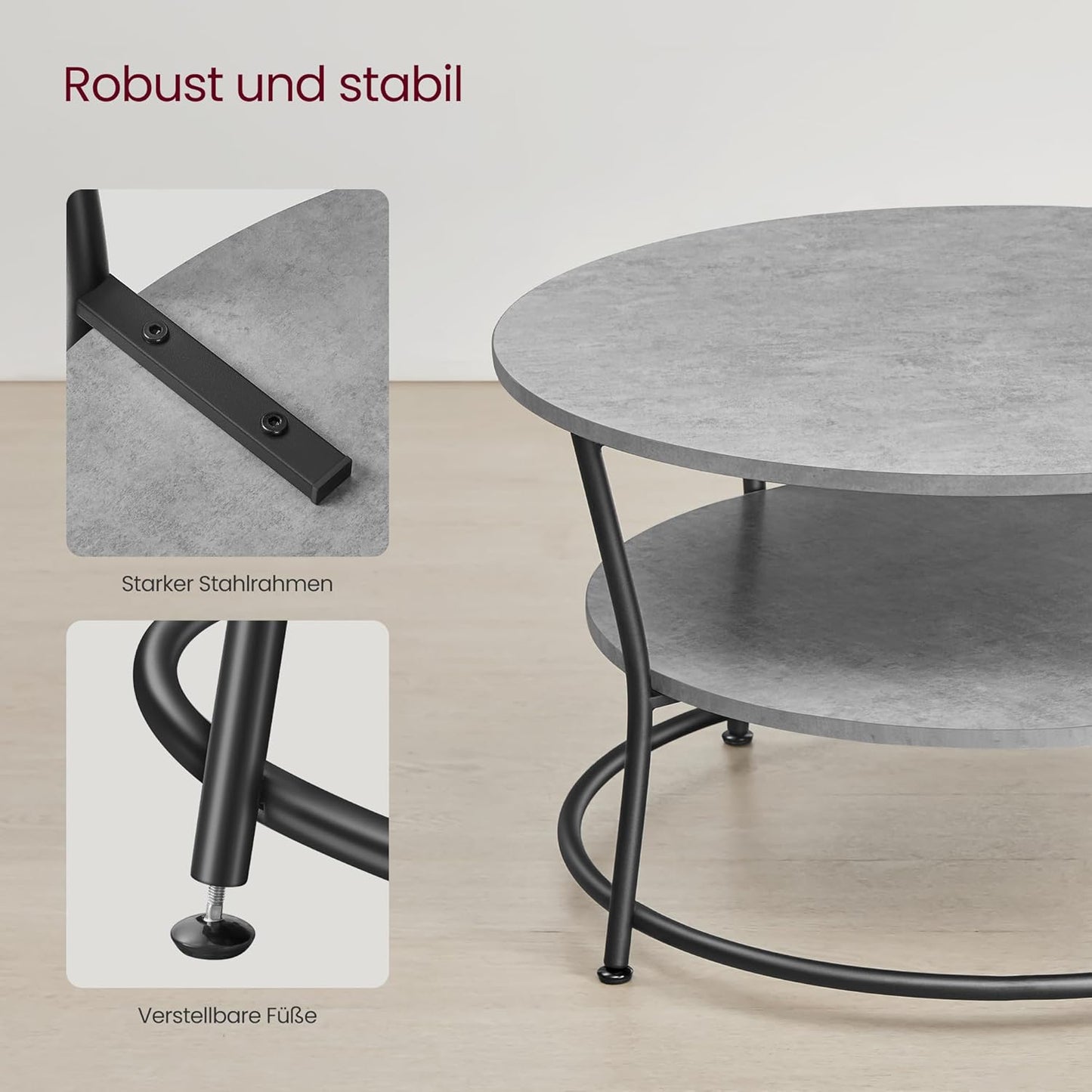 Runter Couchtisch, Betongrau + Tintenschwarz