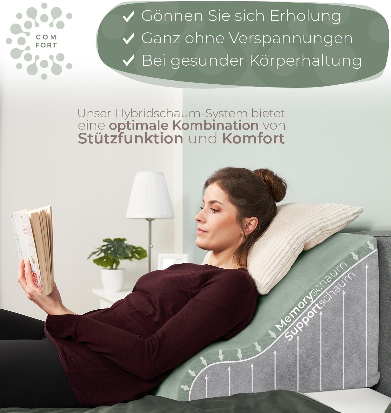 Ergonomisches Lesekissen, BREIT / Grau