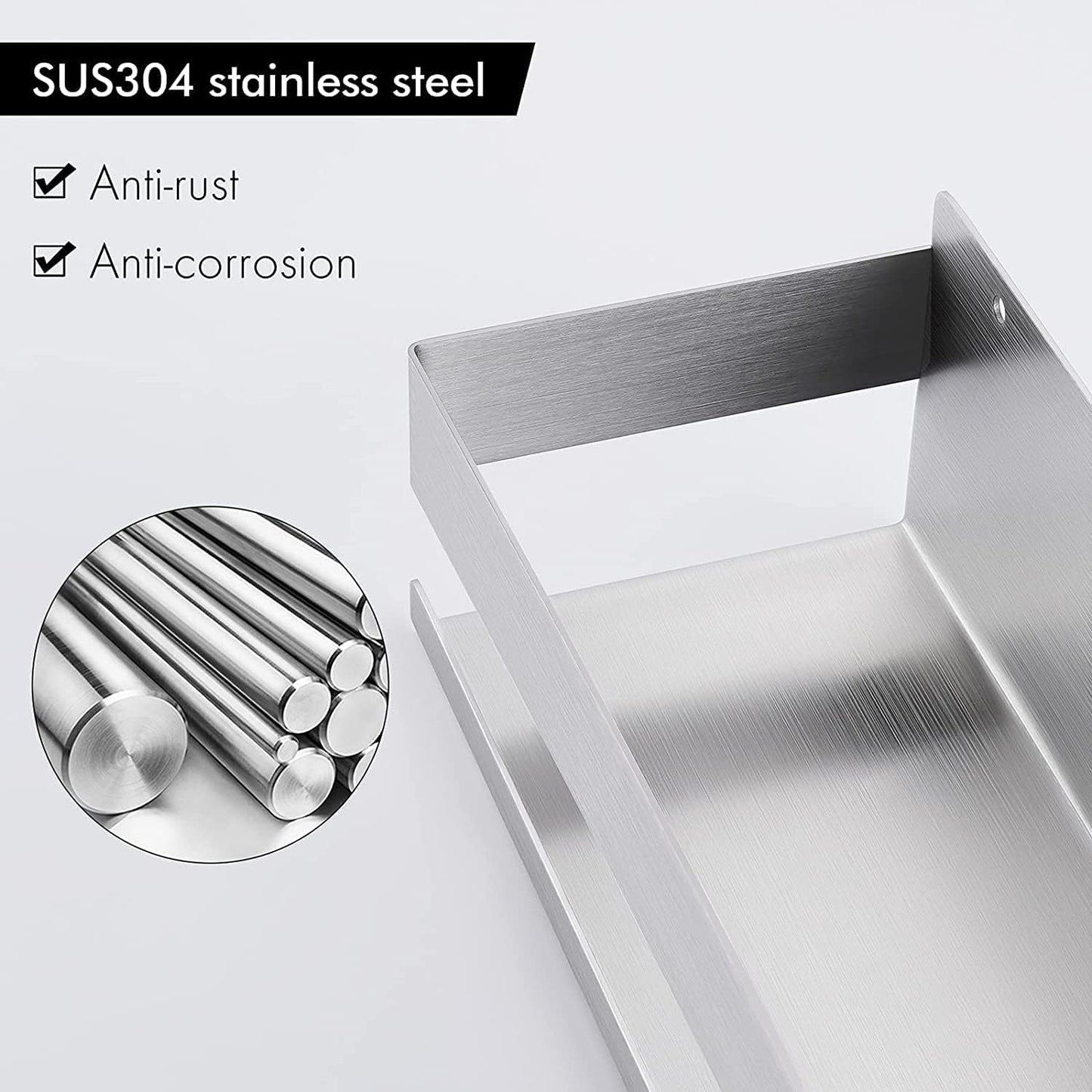 2-teiliges Duschablage-Set mit 6 Haken, ohne Bohren, Silber