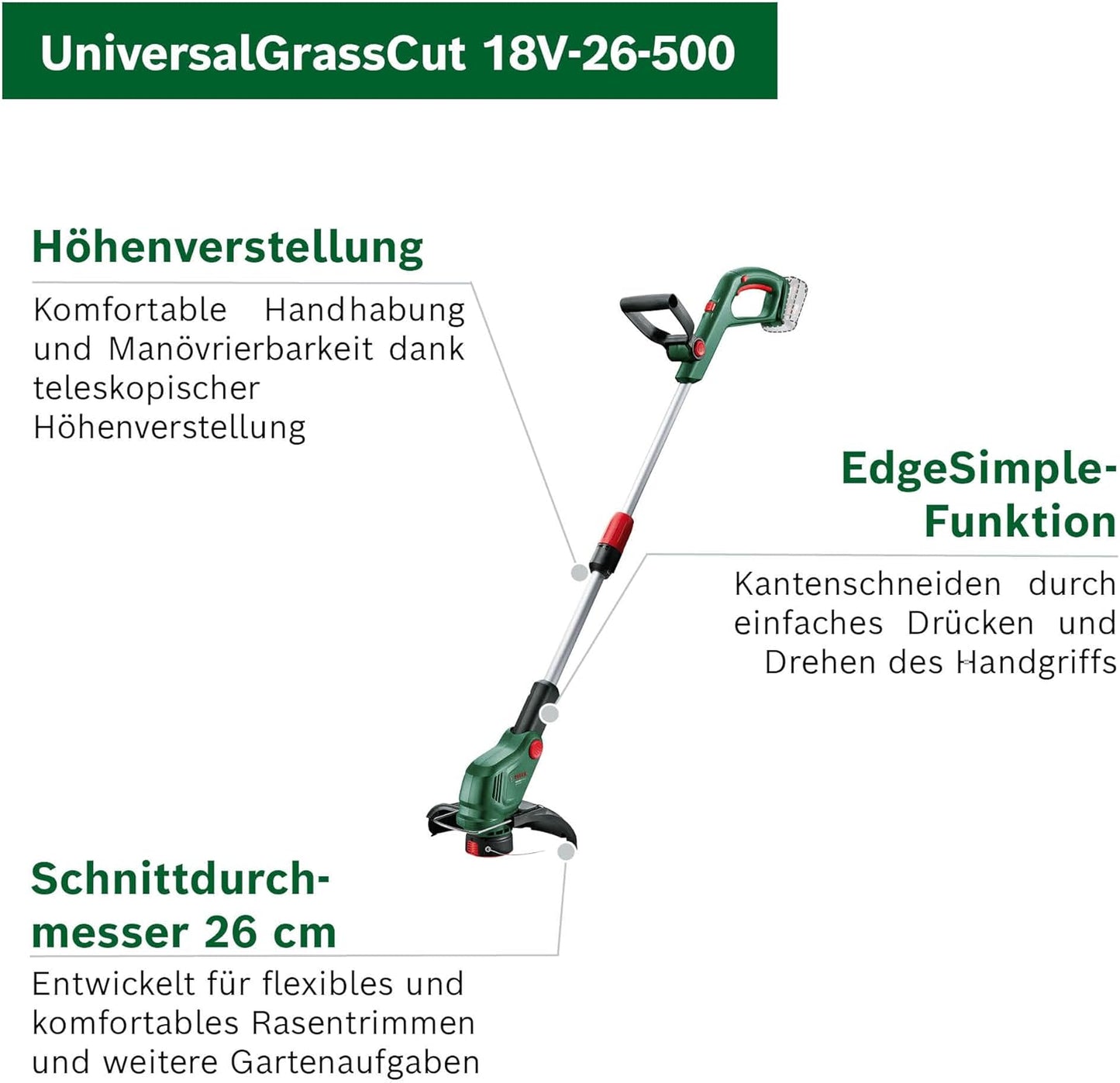 Akku-Rasentrimmer UniversalGrassCut 18V-26-500, Ohne Akku und Ladegerät, Universal