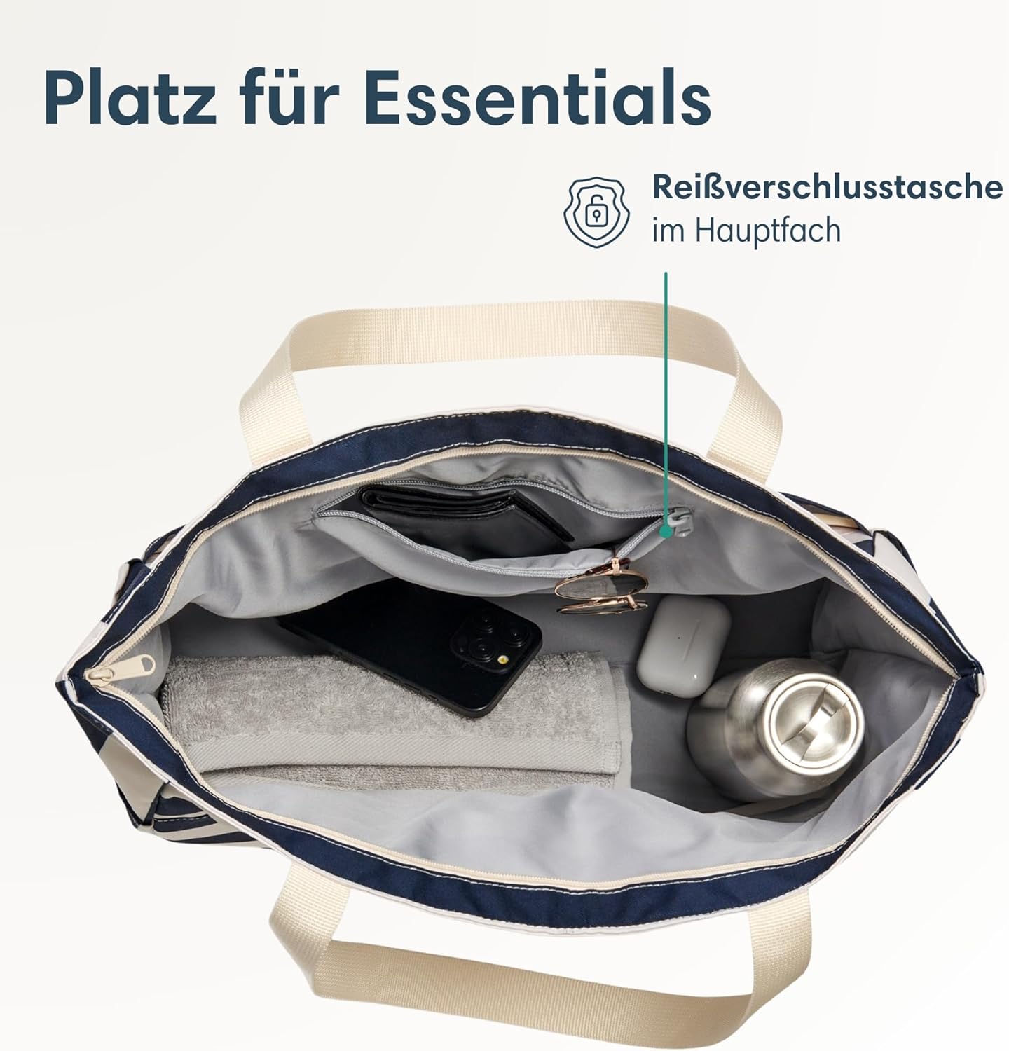 Strandtasche, Navy - Gestreift