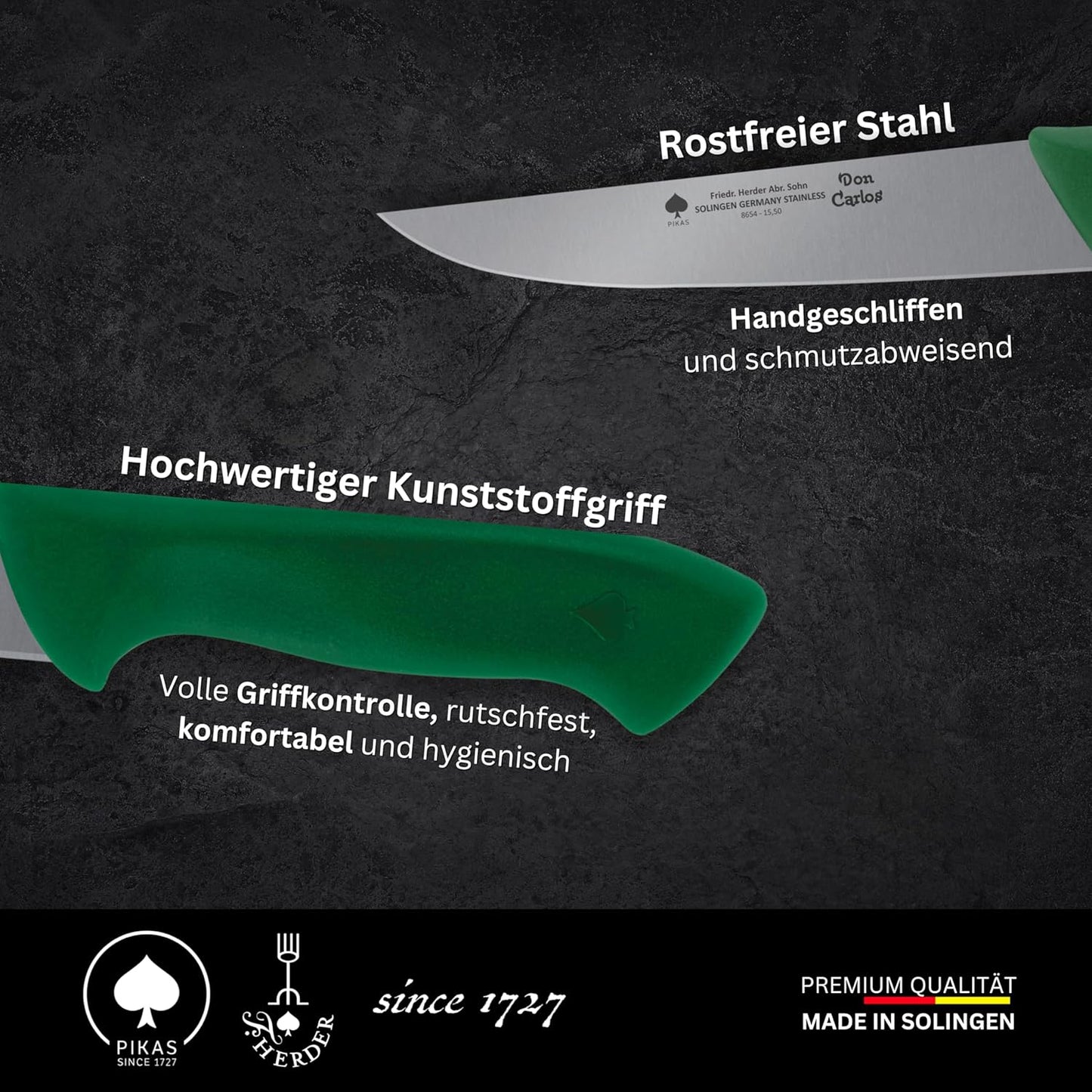 Schlachtmesser/Metzgermesser-Set, Rind & Rotwild - Grün, Schnittfeste Canva-Tasche