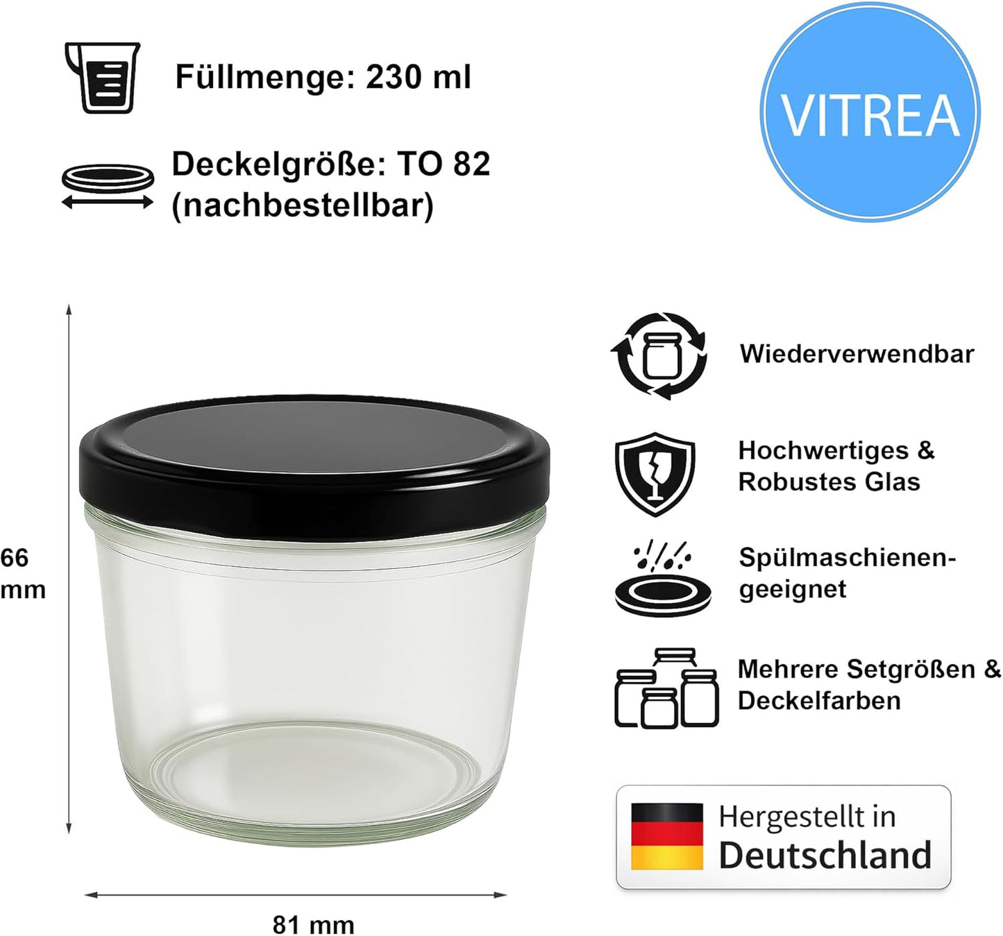 Einmachgläser mit Schraubdeckel (100 Stück, 230 ml), 230 ml 100