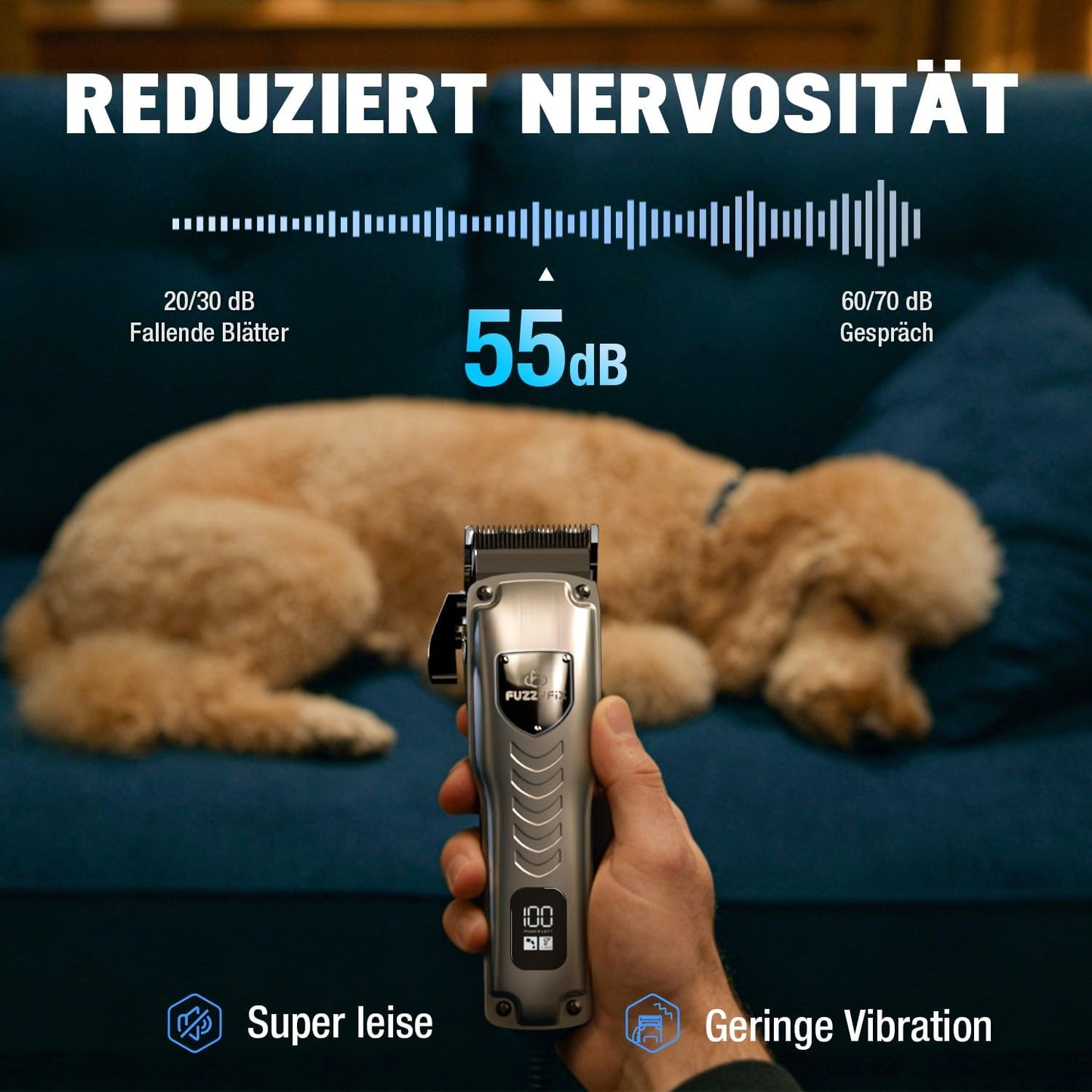 Hundeschermaschine mit Ersatzklinge und Aufsteckkämmen, Silber