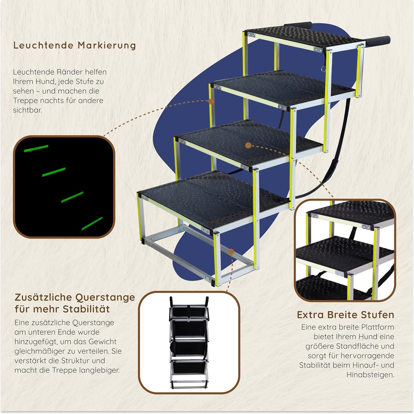 Klappbare Hundetreppe, 4 Wide