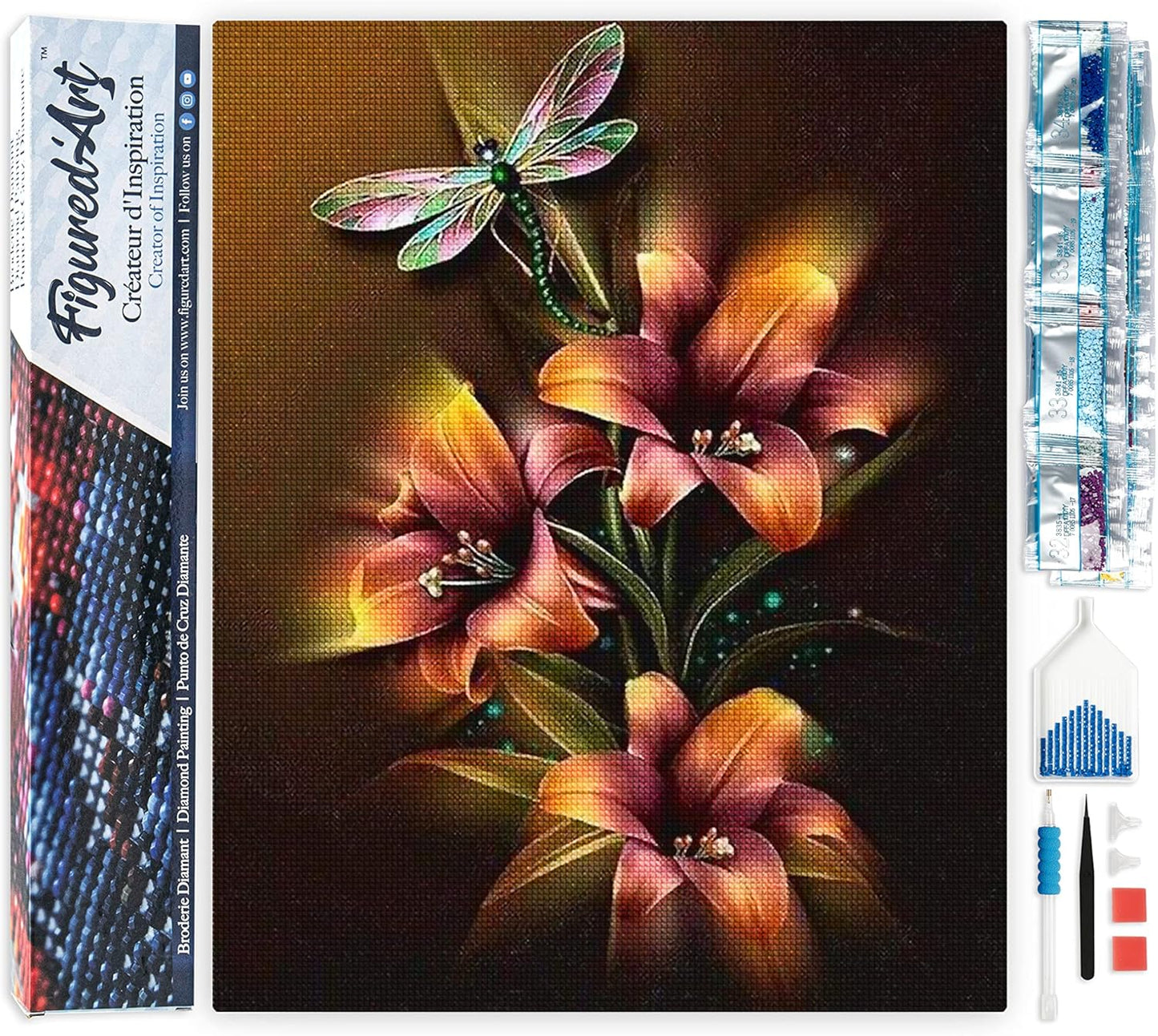 Diamond Painting, 40 x 50 cm, Lilien und Libelle 40x50cm (Ohne Rahmen)