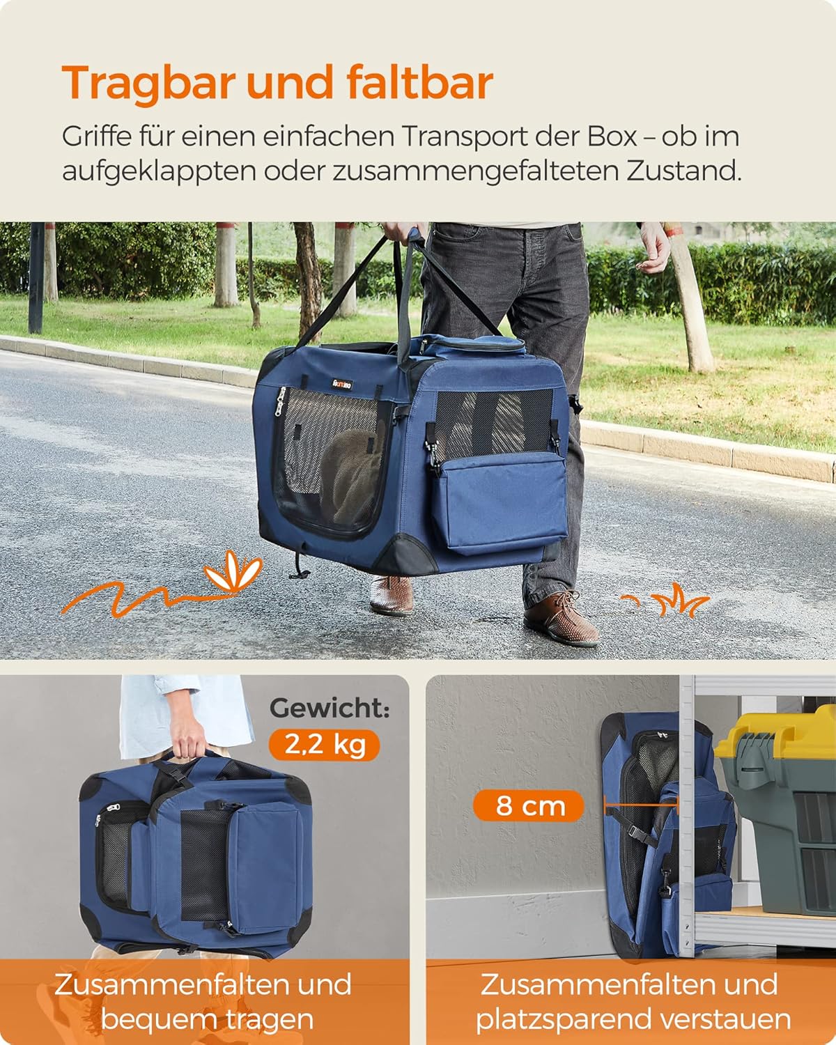 Faltbare Hundetransportbox, Dunkelblau L 50 x B 35 x H 35 cm