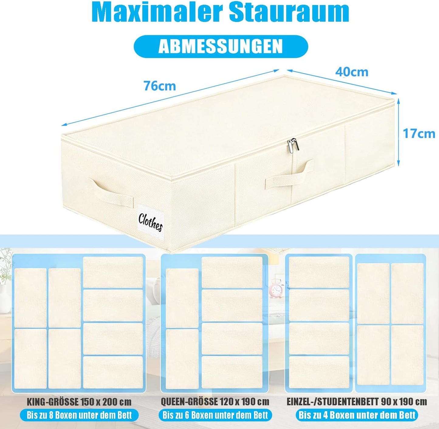 Faltbare Unterbett-Aufbewahrungsboxen 2er Set, Weiss