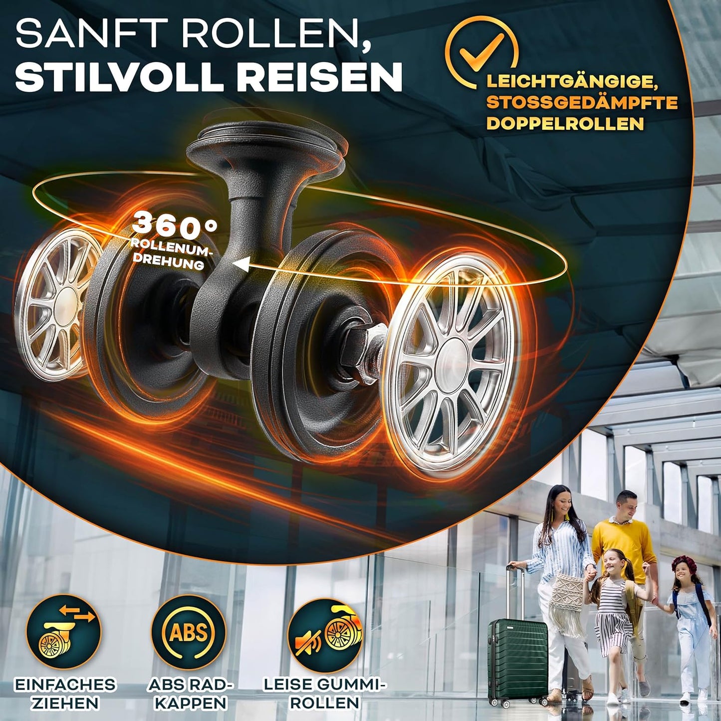 4-teiliges Reisekoffer-Set mit Kofferzubehör, Armeegrün Kofferset 4tlg